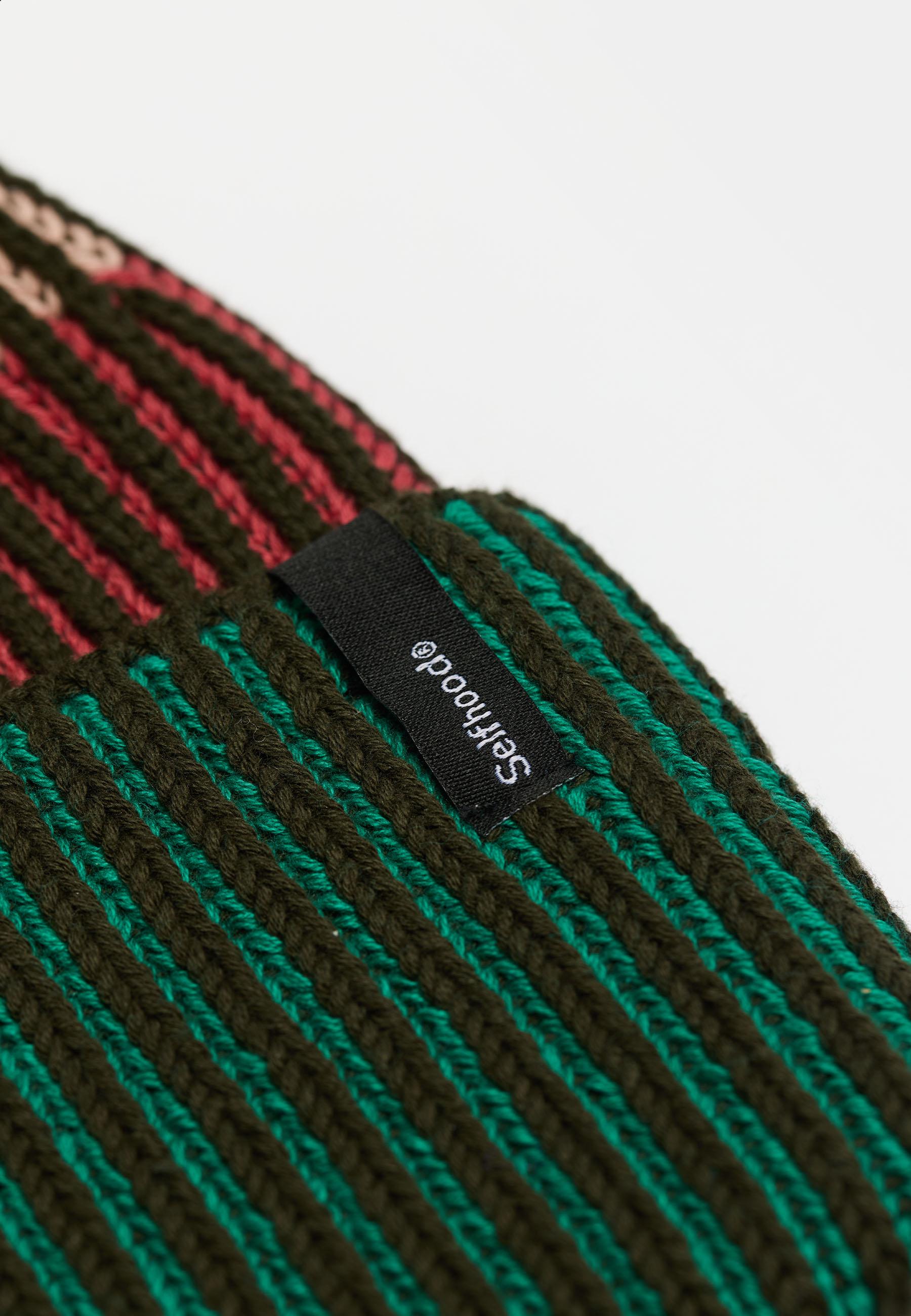 Selfhood Rib Block Beanie Army Unisex Bio Baumwolle Mütze grün